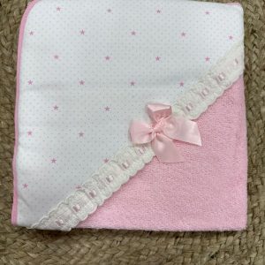 Toalla capa lazo rosa/blanco